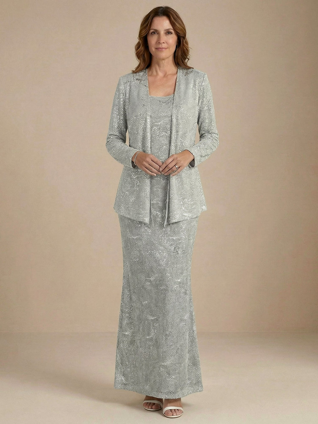 Chiffon-Brautmutterkleider mit Pailletten und Jacke