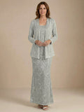 Chiffon-Brautmutterkleider mit Pailletten und Jacke