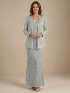 Chiffon-Brautmutterkleider mit Pailletten und Jacke