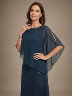 Sheath/Column Scoop Floor-Length Chiffon Lace Mother of the Bride Dress With Sequins Beading