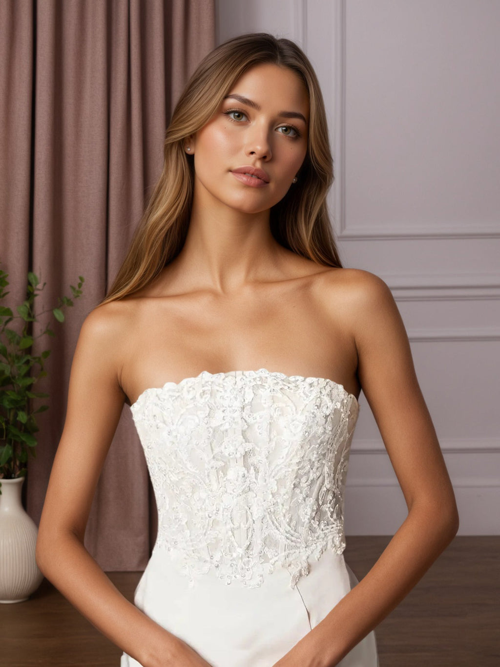 Vestido de noiva sereia em renda branca com cetim e crepe nas costas