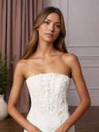 Vestido de noiva sereia em renda branca com cetim e crepe nas costas