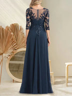 A-Linien V-Ausschnitt Bodenlanges Spitzen-Chiffon Kleid für die Brautmutter mit Pailletten