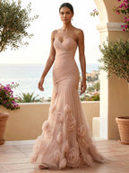 Sweetheart Tulle Pleat Mermaid Evening Dresses with 3D Flower