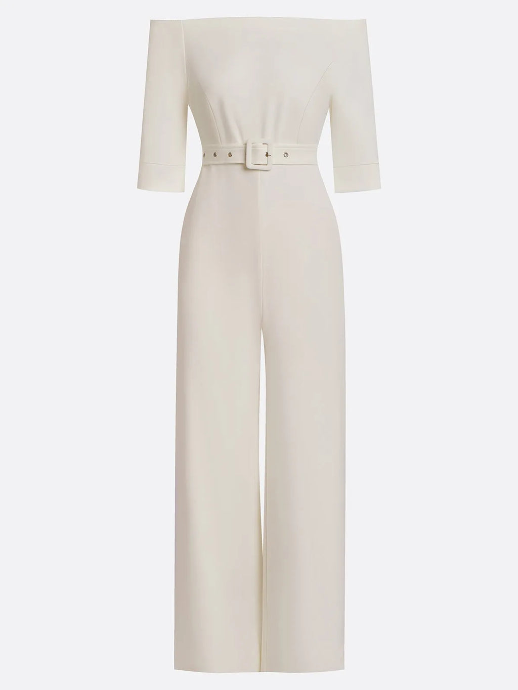 Mono blanco para mujer con escote off-shoulder y manga media elegante