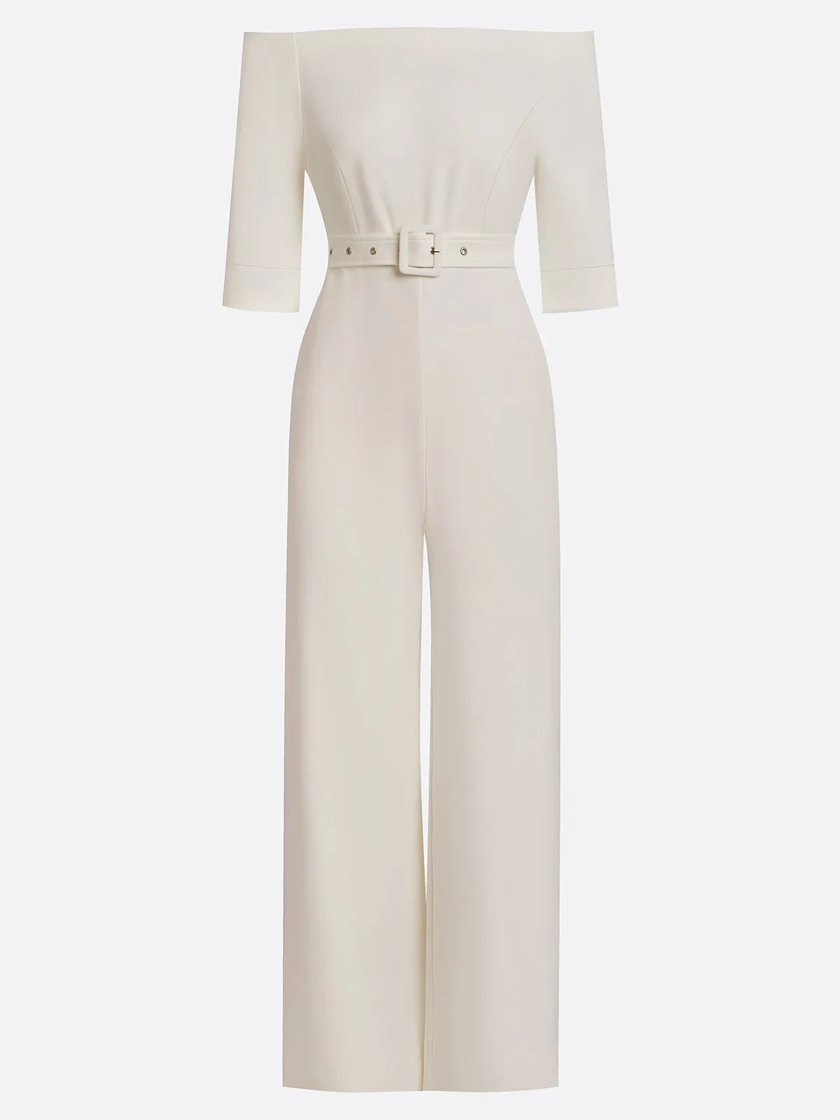 Mono blanco para mujer con escote off-shoulder y manga media elegante