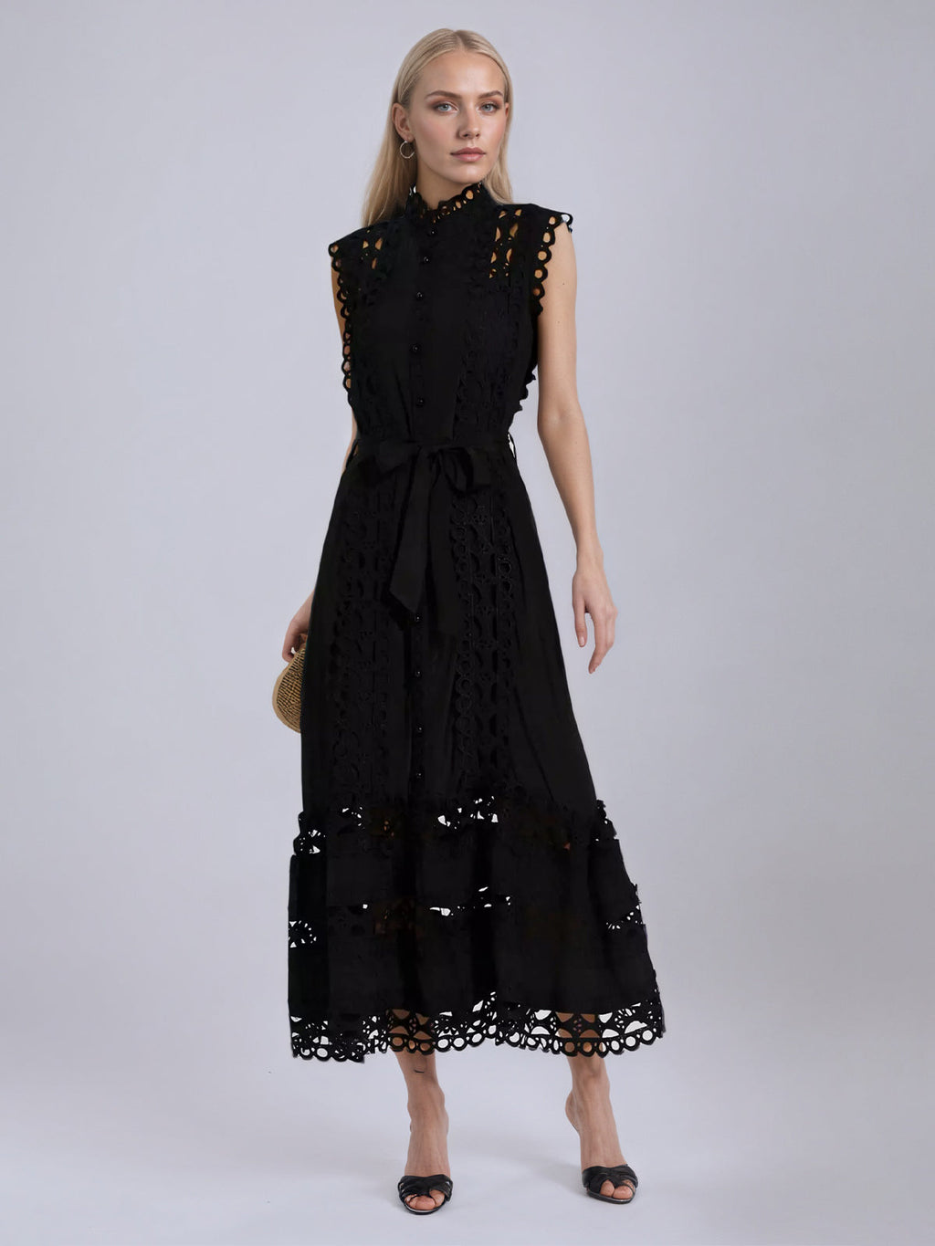Black Sleeveless Hollow Maxi Dress