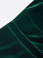 Vestido midi ajustado de terciopelo verde con cuello barco, mangas largas y flores 3D fruncidas