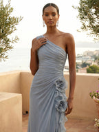 One Shoulder Pleat Mermaid A Line Ruffle Evening Dresses