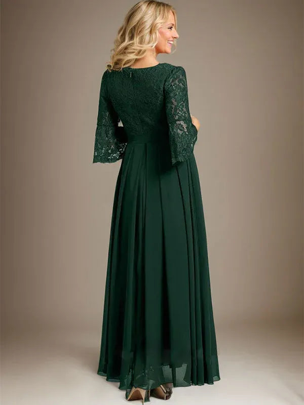 A-line Scoop Ankle-Length Lace Chiffon Mother of the Bride Dress With Bow