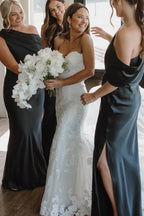 Sheath/Column Slit Ankle Length Bridesmaid Dresses with One Shoulder