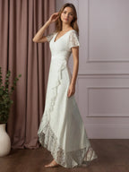 White A-Line V-Neck Lace Wedding Dress