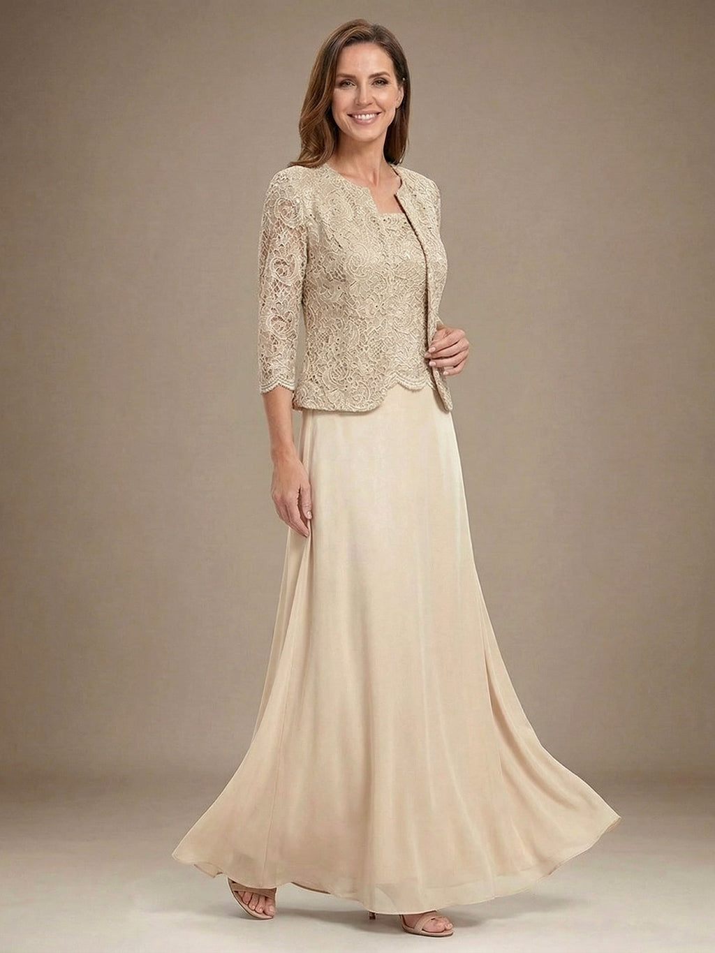 Glitter Lace & Satin Skirt Jacket Dress with Open Jacket