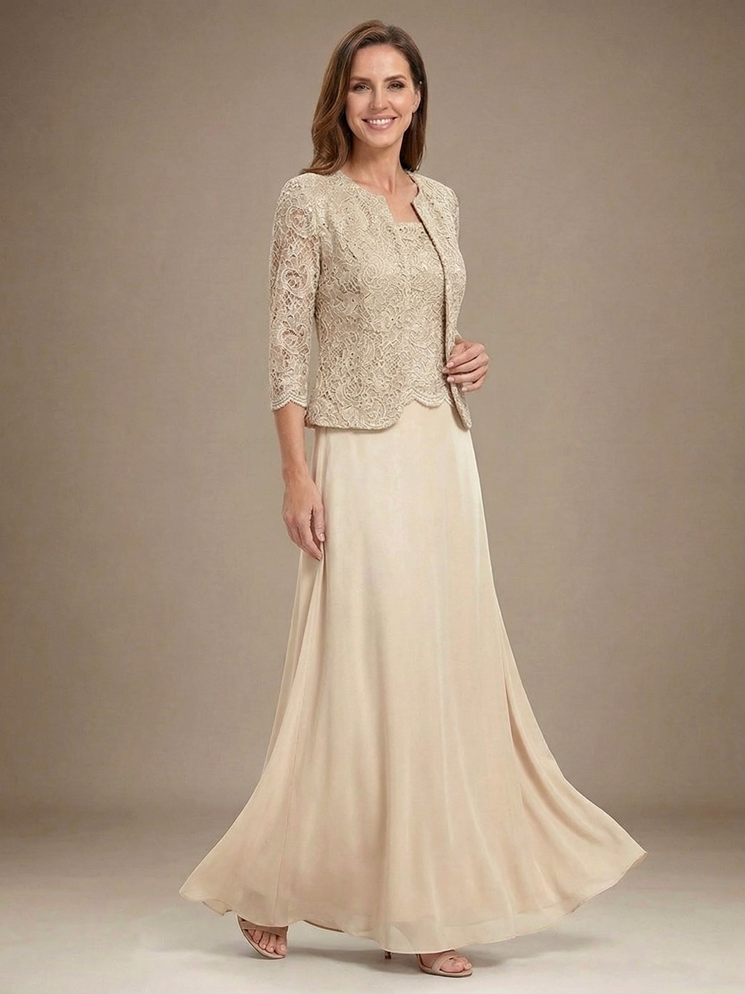 Glitter Lace & Satin Skirt Jacket Dress with Open Jacket