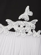 Vestido longo preto plissado com flores 3D, clássico, decote em V e sem mangas estilo sereia