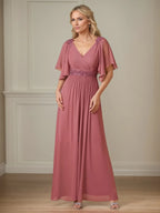 A Line Chiffon Floor Length Mother of the Bride Dress with Appliques