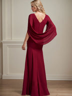 Vestido de madre de la novia trompeta/sirena de gasa con escote barco, largo hasta el suelo y plisado
