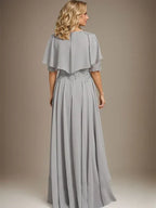 A-Linien Kleid mit Scoop-Ausschnitt, Illusion, asymmetrischem Chiffon und Spitzen, Mutter-der-Braut-Kleid mit Perlenbesatz