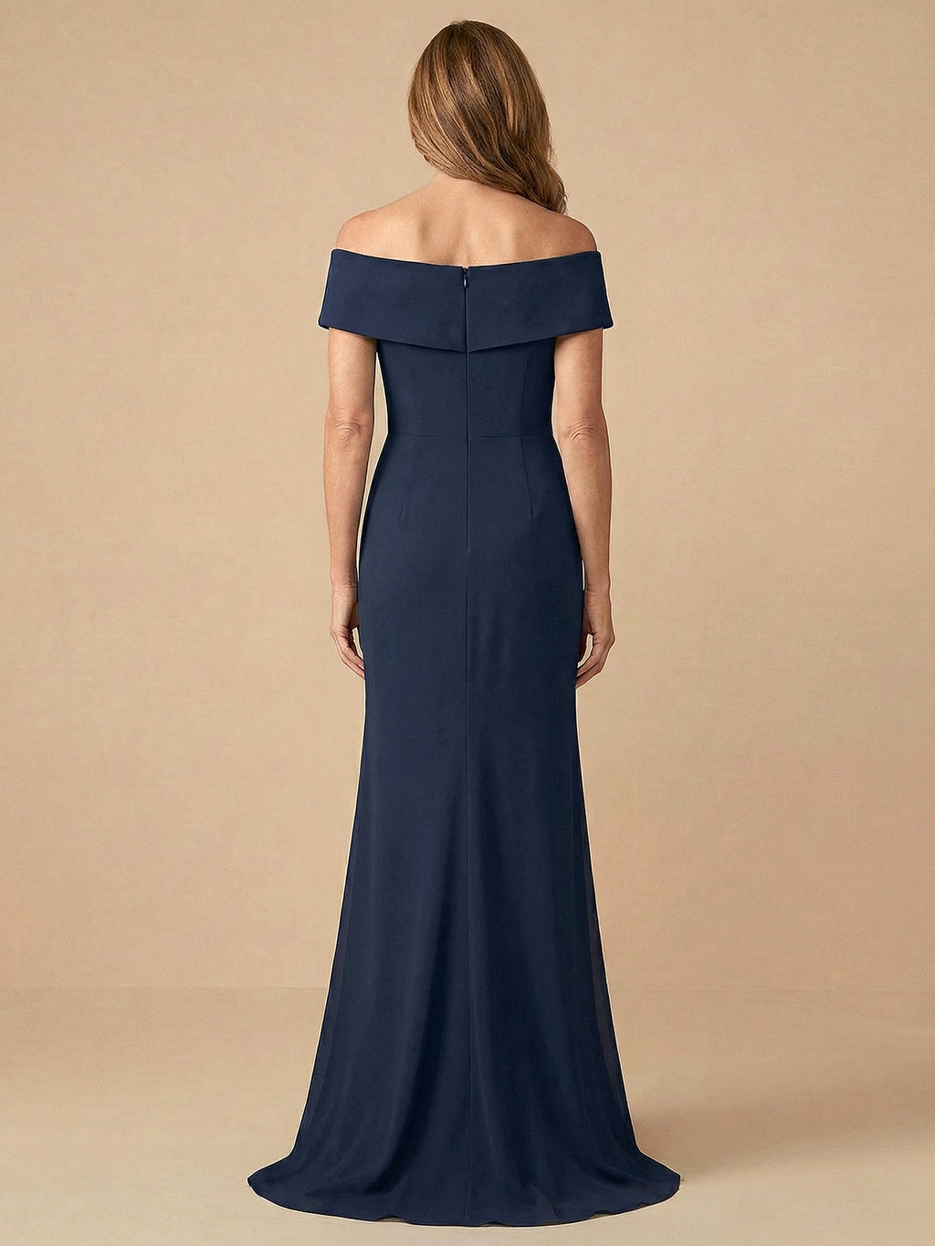 Robe de mère de la mariée en chiffon épaules dénudées avec volants et appliques