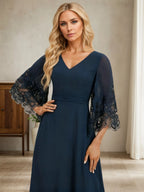 A-line V-Neck Floor-Length Chiffon Evening Dress With Pleated Sequins