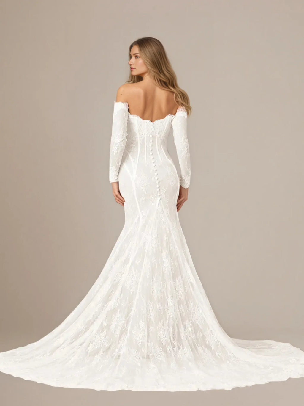 Vestido de novia blanco sirena de tul con escote off the shoulder