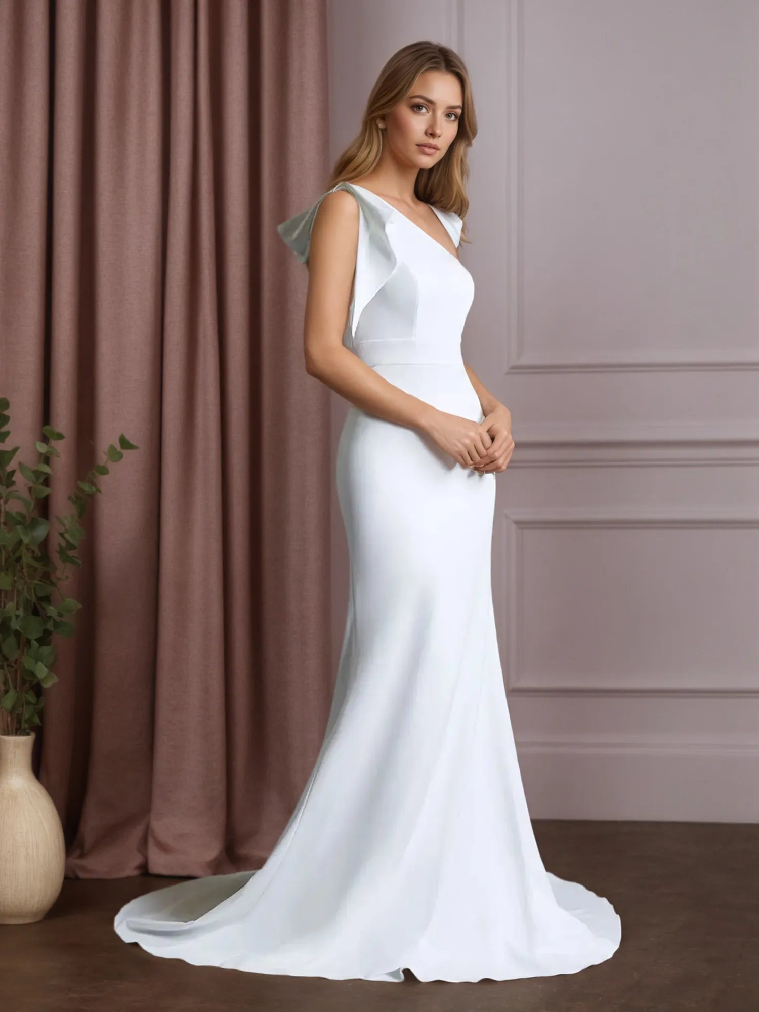 Meerjungfrau-Hochzeitskleid aus Stretch-Crêpe mit einem Schulterträger