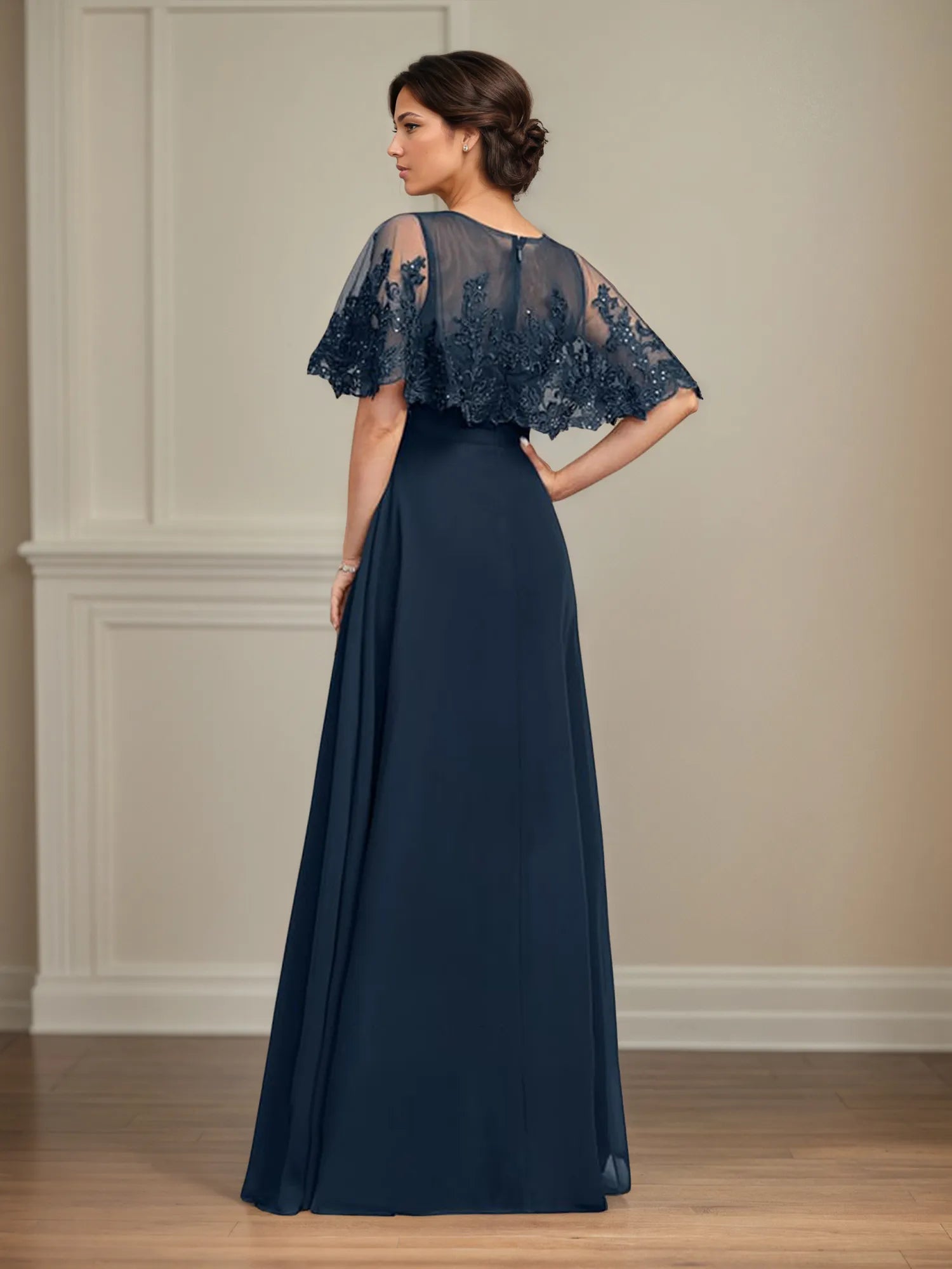 A Line Scoop Floor Length Chiffon Mother of the Bride Dress With Pleated Sequins