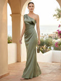 One Shoulder Mermaid Satin Evening Dresses for Women
