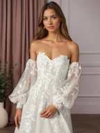 Weißes Ballkleid trägerlos aus Spitze, Hochzeitskleid