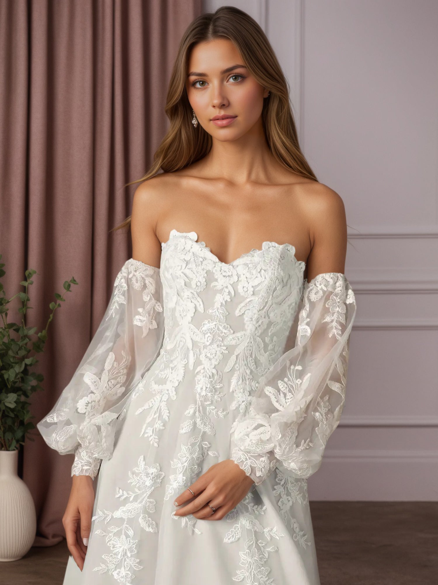 Weißes Ballkleid trägerlos aus Spitze, Hochzeitskleid