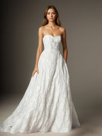 Abito da sposa bianco a linea A senza spalline in jacquard floreale burnout