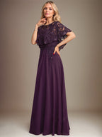 A-Linien Spitzen-Chiffon-Mutter-der-Braut-Kleid mit Bootsausschnitt, bodenlang und Applikations-Pailletten