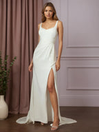 Vestido de Casamento Branco Sereia em Crepe Plissado com Cetim nas Costas