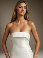 Vestido de novia blanco sirena sin tirantes con lazo