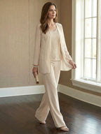 Tailleur pantalone in chiffon per madre della sposa con giacca