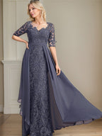 Robe maxi en chiffon et dentelle