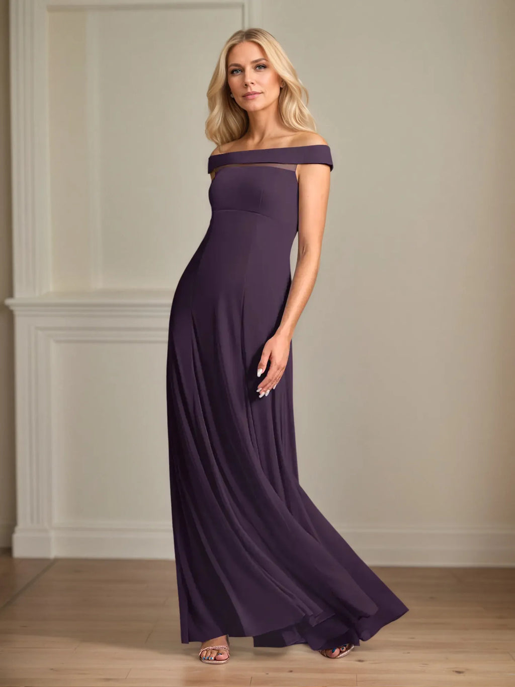 A-Linie schulterfreies ärmelloses Chiffon Kleid für die Brautmutter mit Plisseefalten