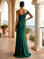 One Shoulder Pleat Mermaid Chiffon Evening Dresses for Women