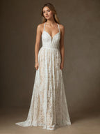 Abito da sposa in pizzo color champagne a linea A