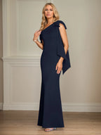 Trumpet/Mermaid Ein-Schulter Ärmelloses Stretch-Crêpe Kleid für die Brautmutter mit Schleife