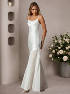 Weißes Meerjungfrau Satin Hochzeitskleid