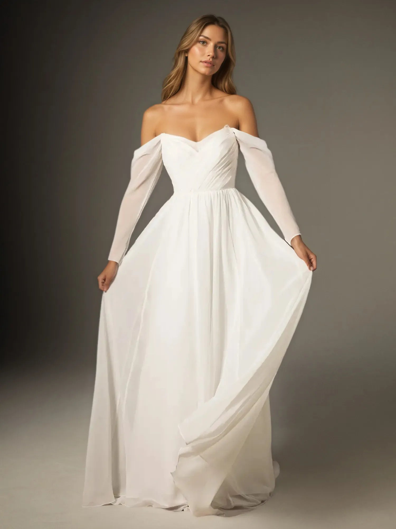 Abito da sposa in pizzo e chiffon con scollo a cuore e linea ad A