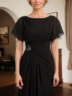 A-line Scoop Ankle-Length Chiffon Mother of the Bride Dress With Beading Pleated