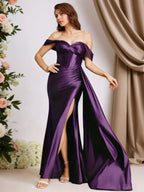 Trumpet-/Meerjungfrauen-Stil, schulterfreies, ärmelloses, bodenlanges Kleid