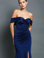 Evening Dress Navy High Slit  Strapless Mermaid
