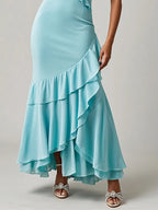 Party Dress Turquoise V-Neck Ruffle Maxi Dress