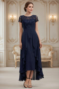 Elegant Lace Sequin Bodice High-Low Evening Dress with Sash