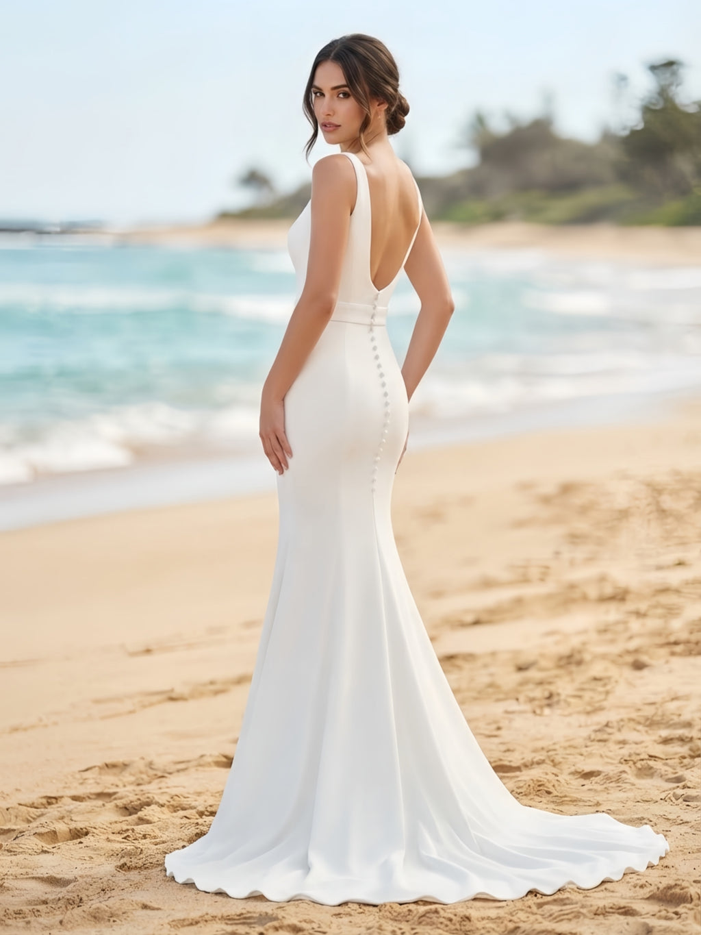 Square Neck Sleeveless Mermaid Wedding Gown