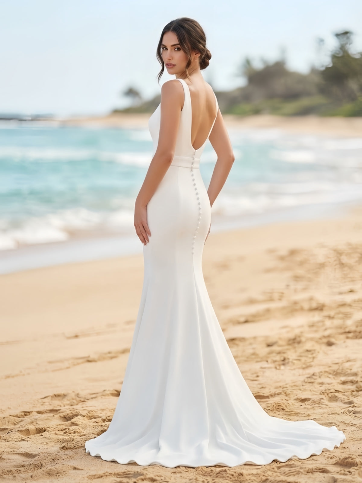 Square Neck Sleeveless Mermaid Wedding Gown