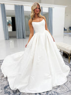 Classic Strapless Satin Bridal Gown with Lace Detail